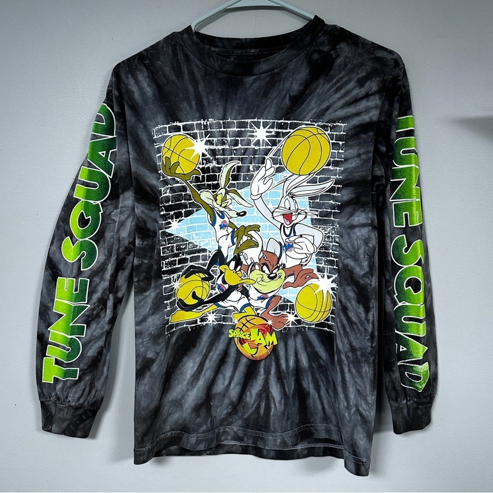Space Jam Tee Tie-Dye Graphic Tune Squad Long Sleeve Gray Unisex, S EUC!